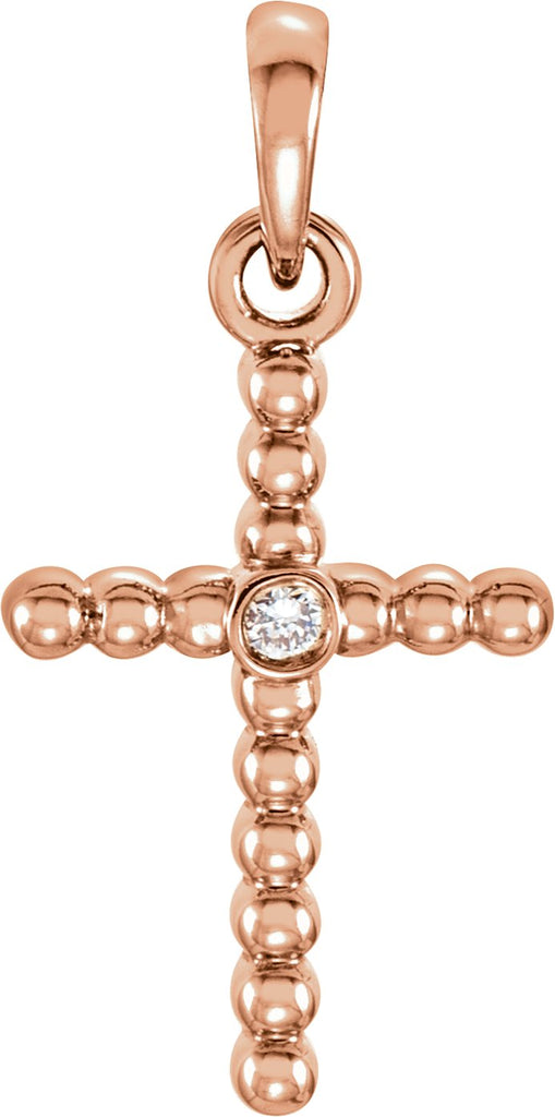 14k rose 19.1x9.5 mm .015 ctw diamond beaded cross pendant