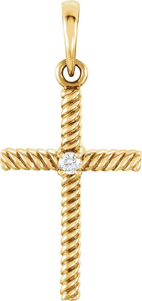 14k yellow .02 ctw diamond 24.25x11.35 mm rope design cross pendant 