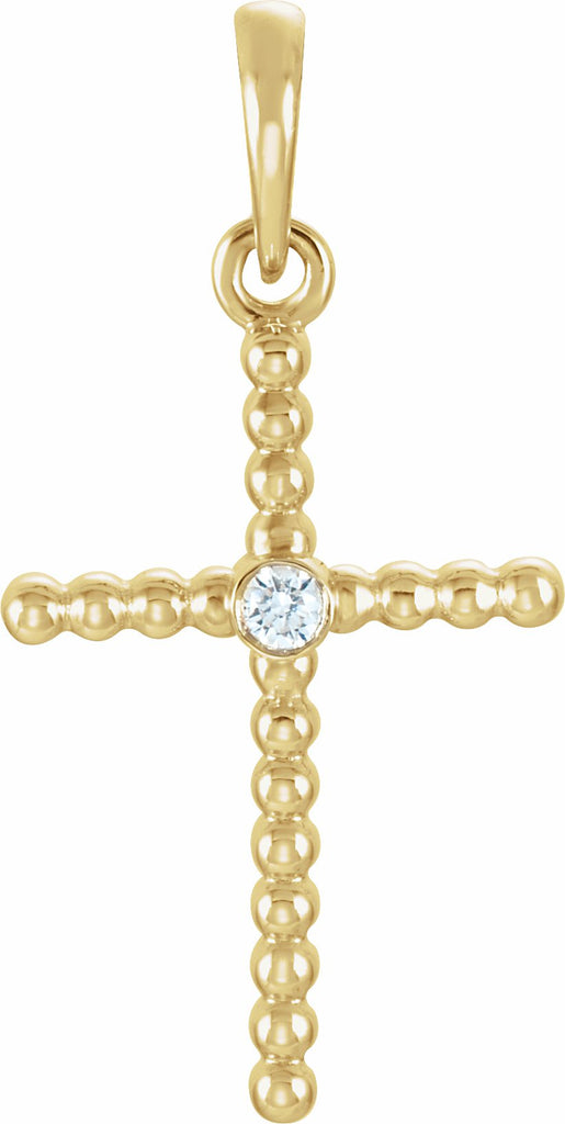 14k yellow 24.8x12.2 mm .02 ctw diamond beaded cross pendant