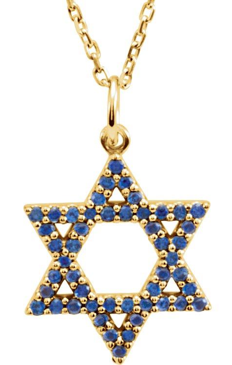 14k yellow blue sapphire star of david 16" necklace