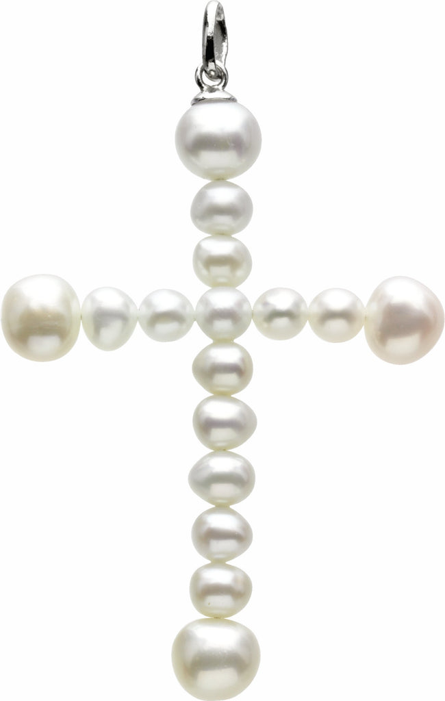 14k white 49.5x34 mm freshwater cultured pearl cross pendant