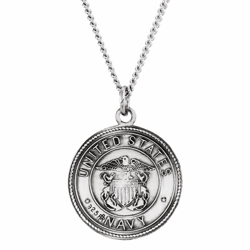 sterling silver 18 mm round st. christopher medal u.s. navy medal 18" necklace