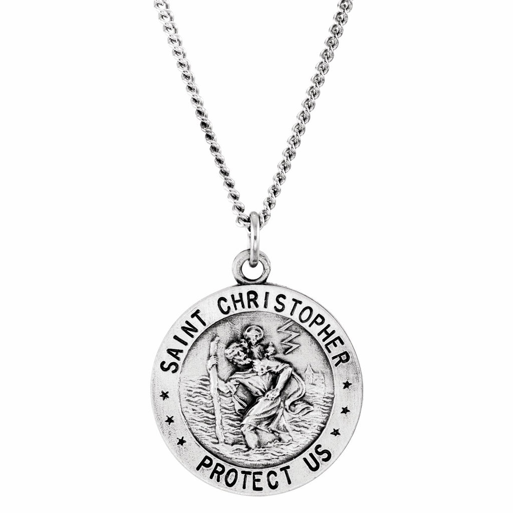 sterling silver 18 mm round st. christopher u.s. coast guard medal 18" necklace