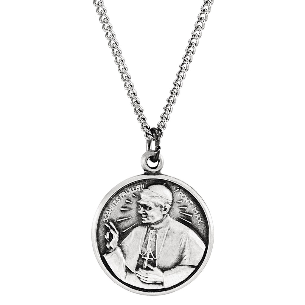 sterling silver 25 mm round pope john paul ii 18" necklace 