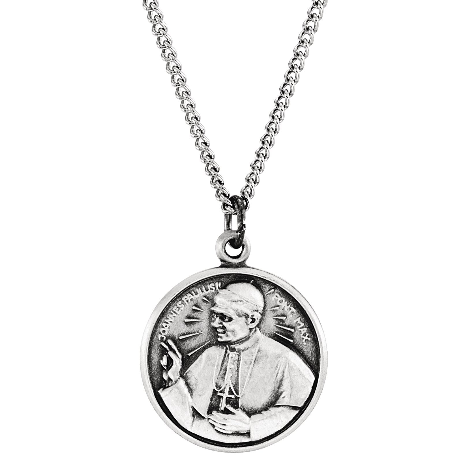 sterling silver 15 mm round pope john paul ii 18" necklace 