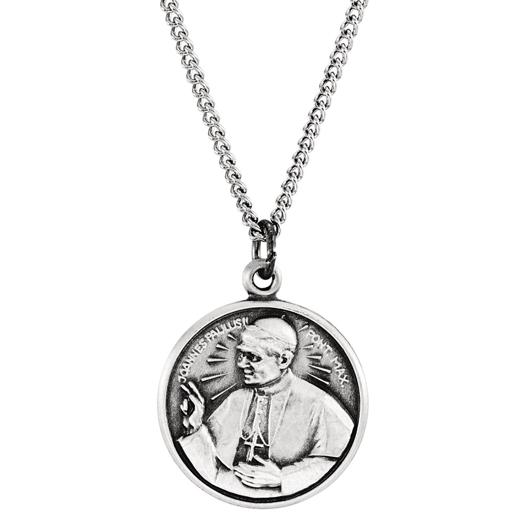 sterling silver 12 mm round pope john paul ii 18" necklace 