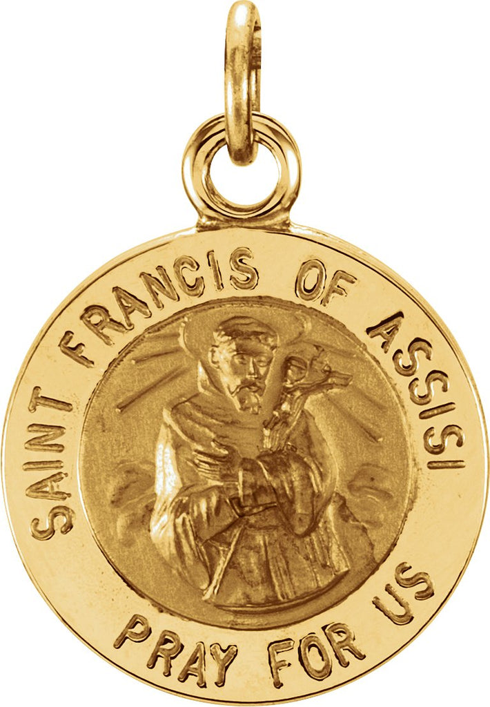 14k yellow 12 mm round st. francis of assisi medal