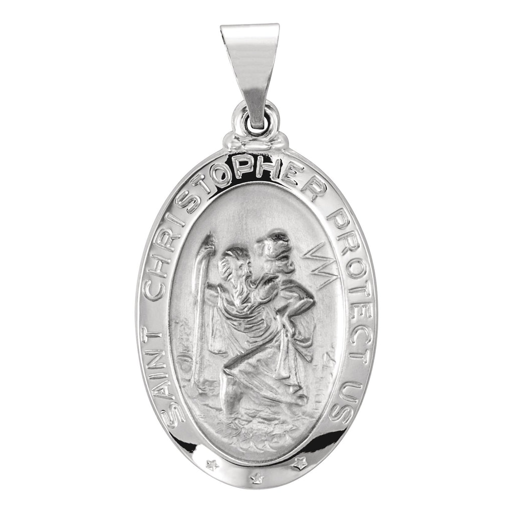 14k white 23.5x16 mm oval hollow st. christopher medal