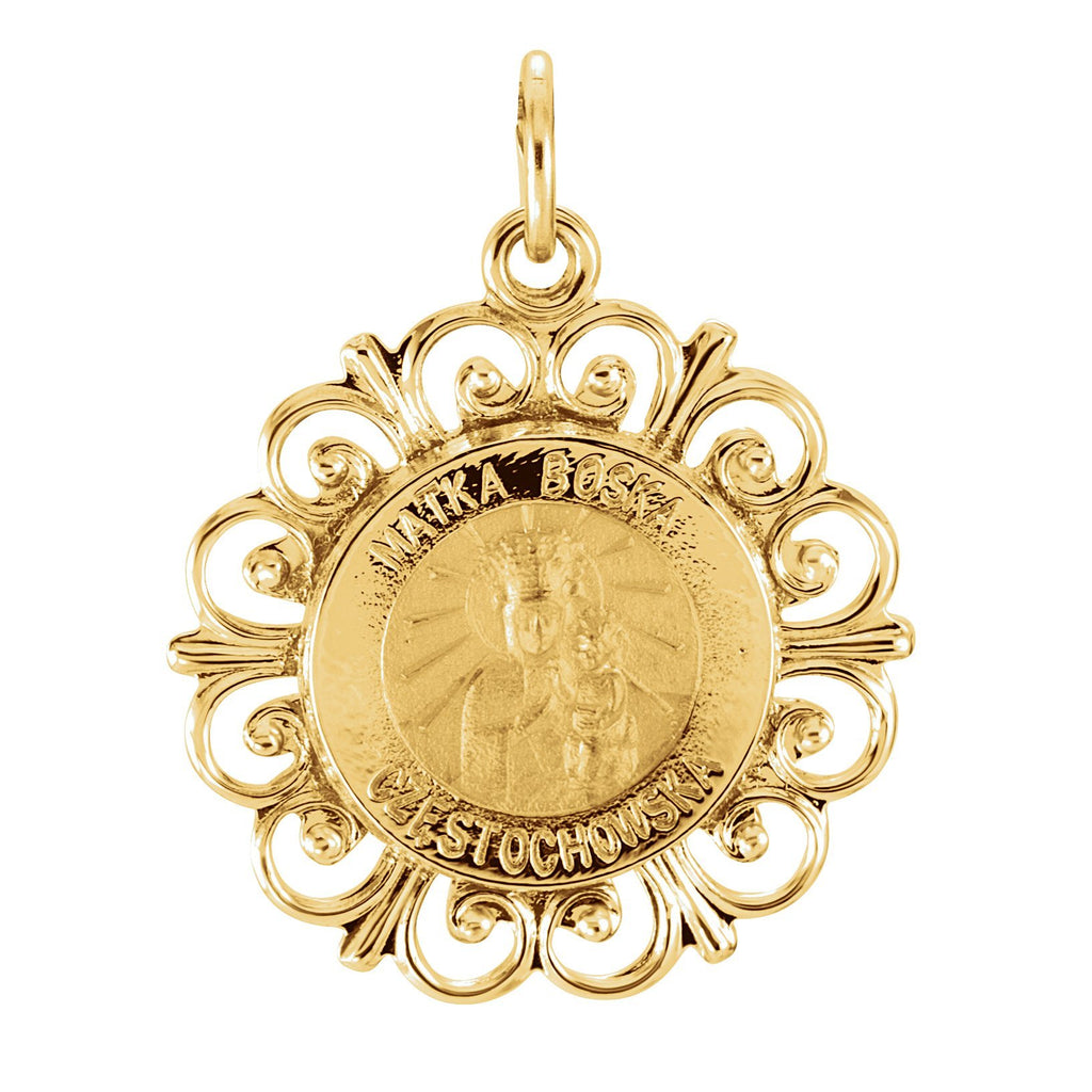 14k yellow 18 mm round matka boska medal