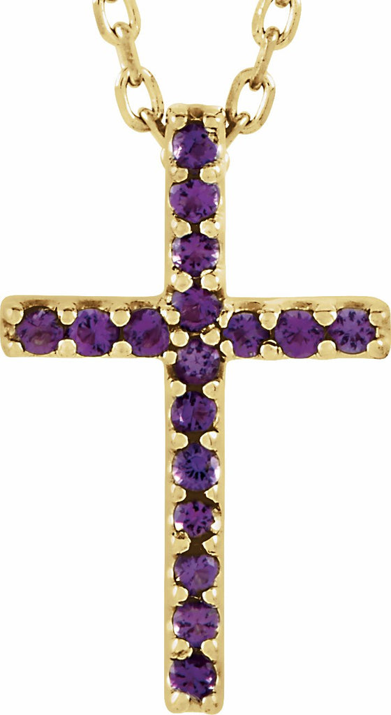 14k yellow amethyst petite cross 16" necklace