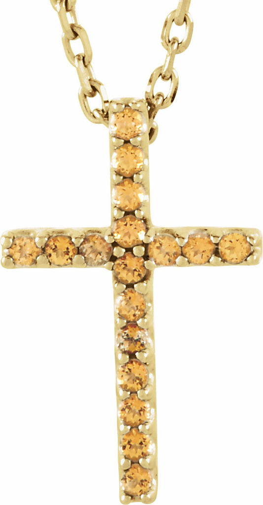 14k yellow honey topaz petite cross 16" necklace 