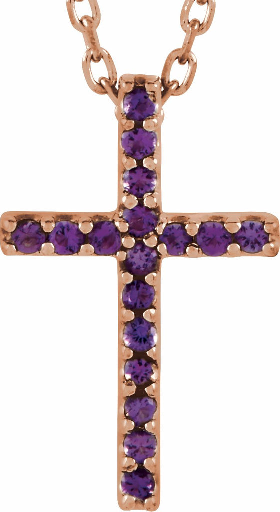 14k rose amethyst petite cross 16" necklace