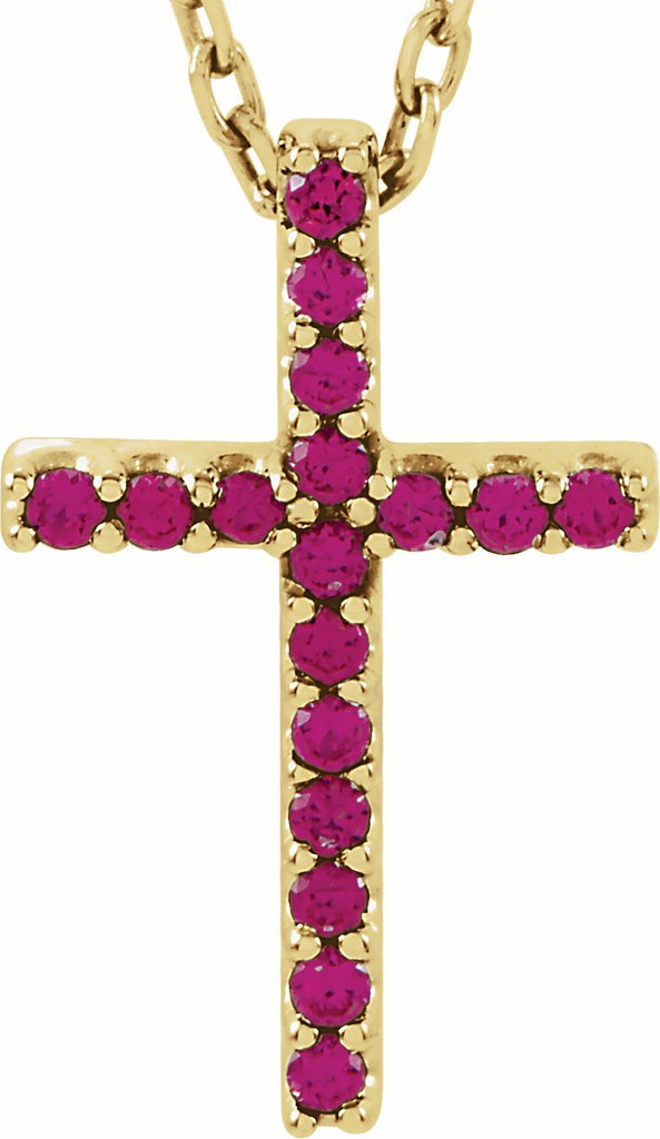 14k yellow ruby petite cross 16" necklace 