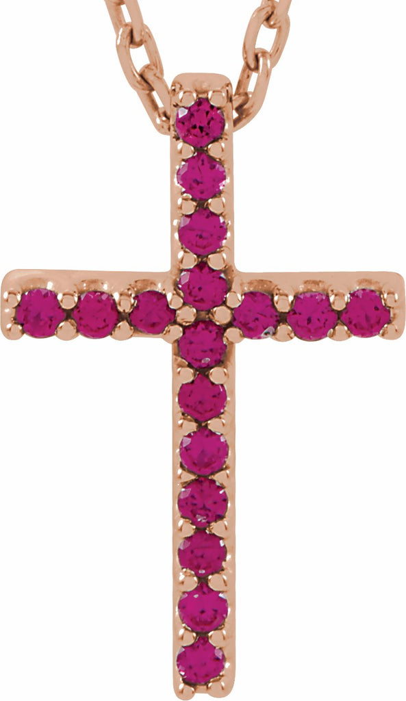 14k rose ruby petite cross 16" necklace 