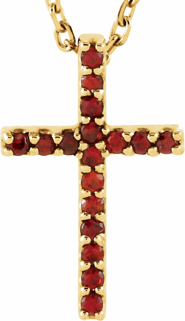 14k yellow mozambique garnet petite cross 16" necklace 