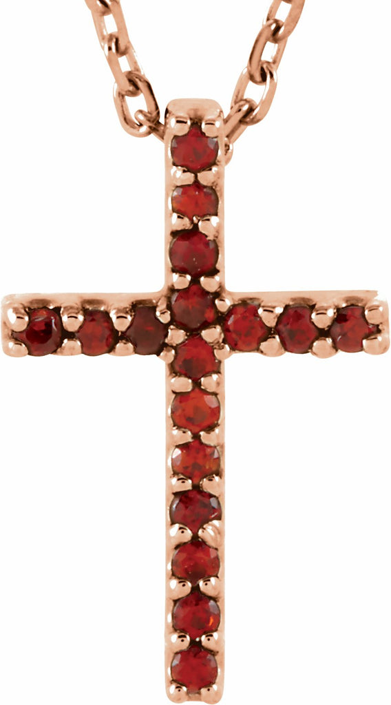 14k rose mozambique garnet petite cross 16" necklace 