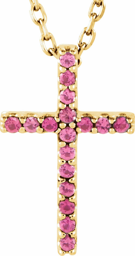 14k yellow pink tourmaline petite cross 16" necklace 