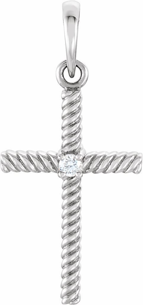 14k white .02 ctw diamond 24.25x11.35 mm rope design cross pendant 