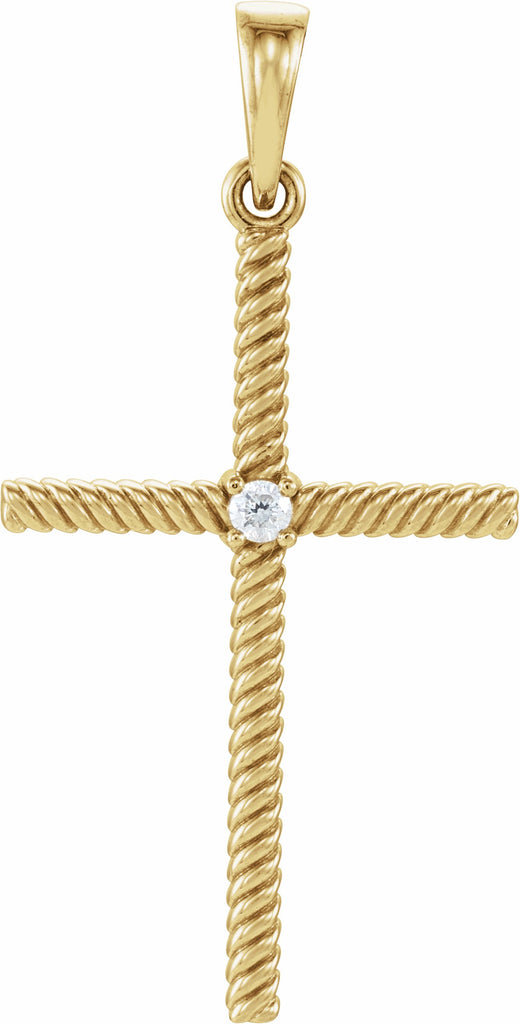 14k yellow .03 ctw diamond 31.95x16.3 mm rope design cross pendant 