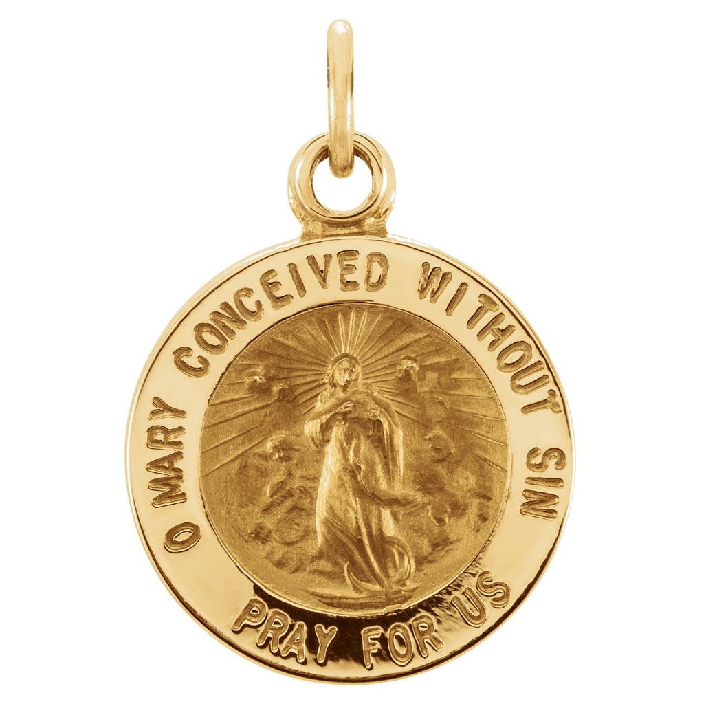 14k yellow 12 mm round immaculate conception medal