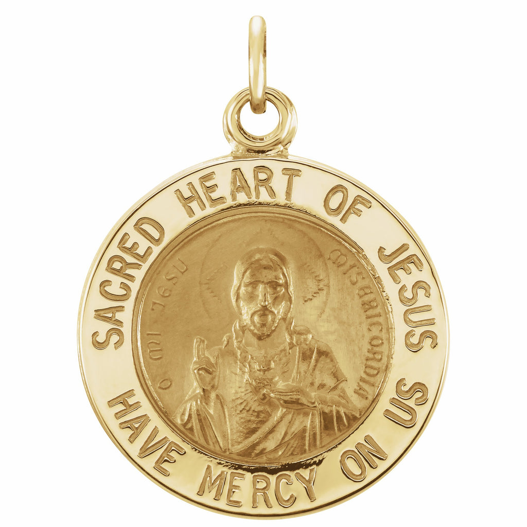 14k yellow 15 mm round sacred heart of jesus medal 