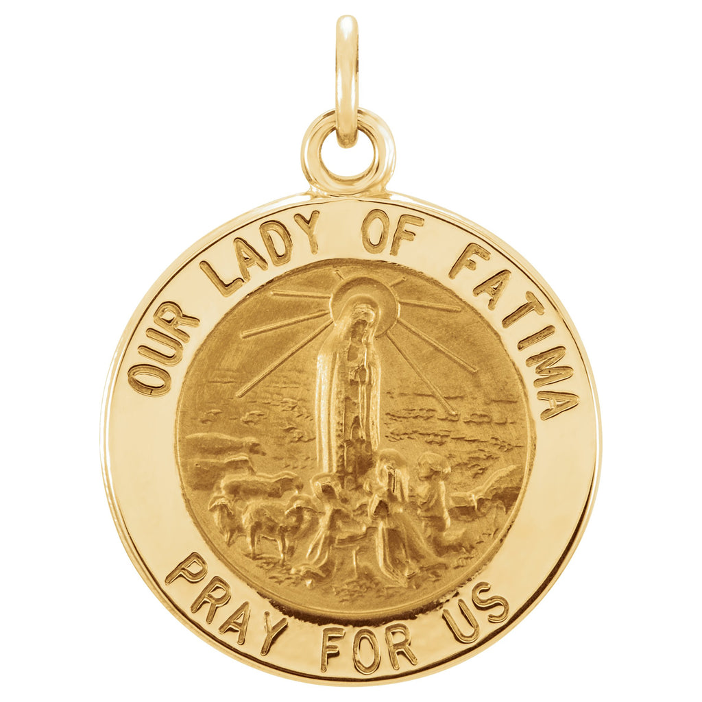 14k yellow 15 mm round our lady of fatima medal