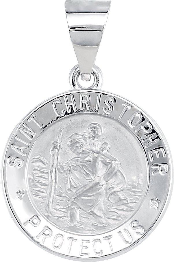 14k white 15 mm hollow round st. christopher medal