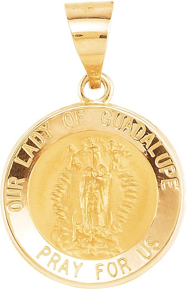 14k yellow 15 mm round hollow our lady of guadalupe medal