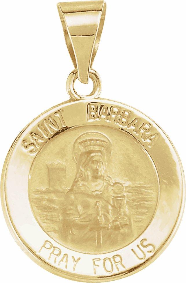 14k yellow 15 mm round hollow st. barbara medal