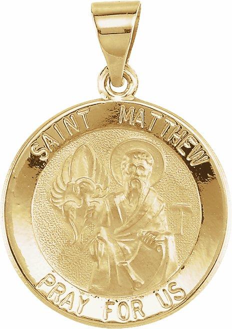 14k yellow 18 mm round hollow st. matthew medal