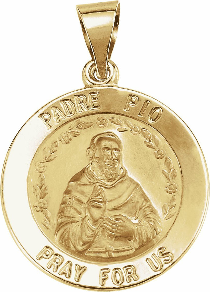 14k yellow 18 mm round hollow padre pio medal