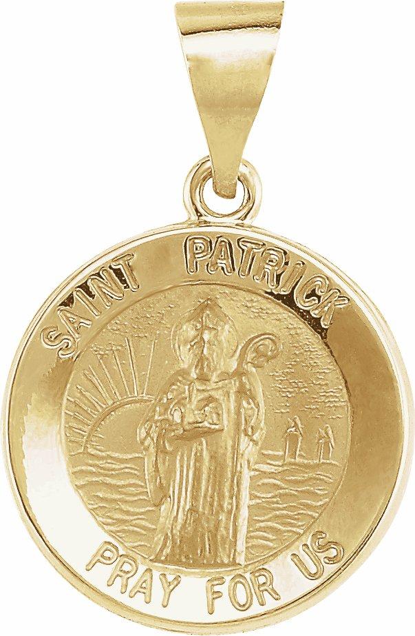 14k yellow 15 mm round hollow st. patrick medal