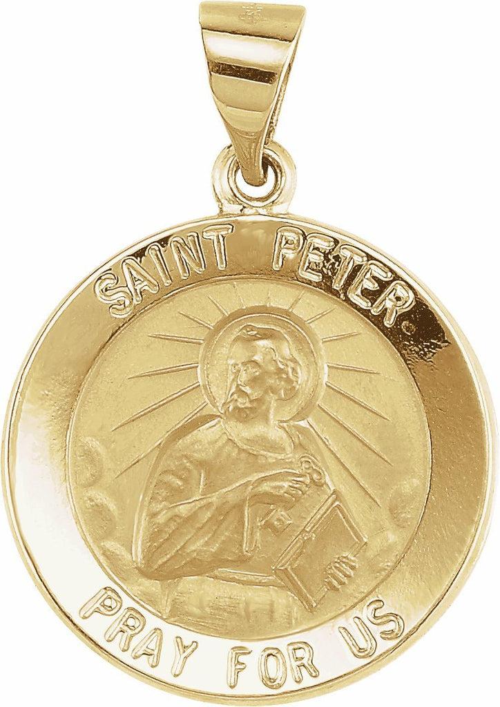 14k yellow 18 mm round hollow st. peter medal