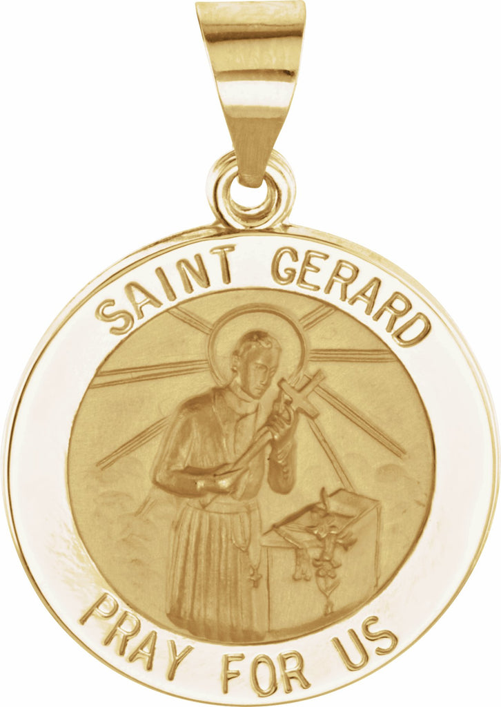 14k yellow 18 mm round hollow st. gerard medal