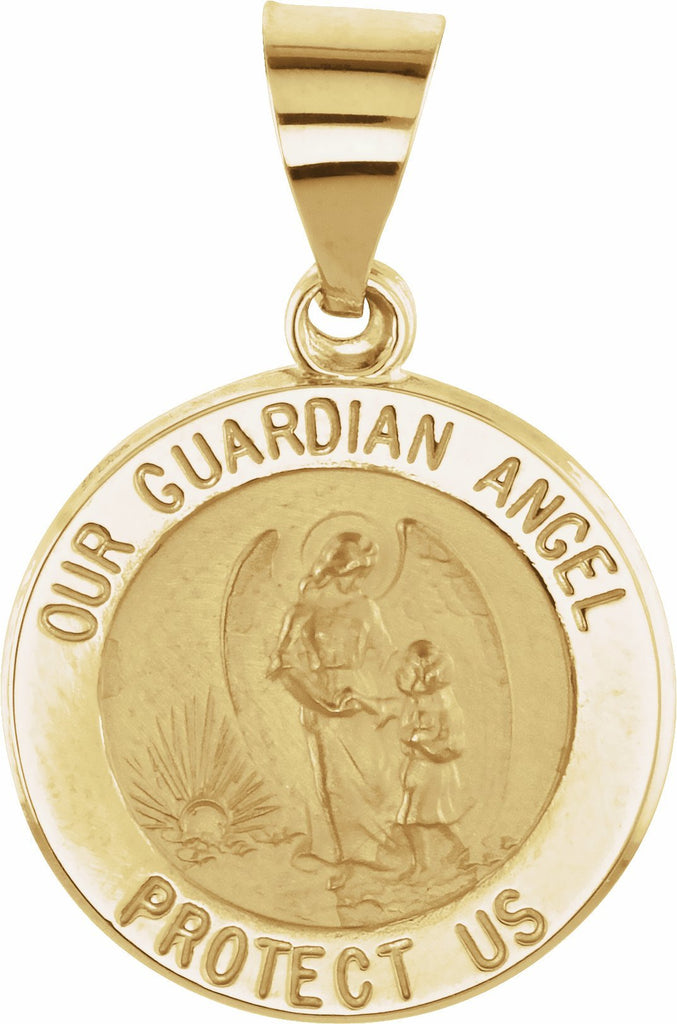 14k yellow 15 mm round hollow guardian angel medal