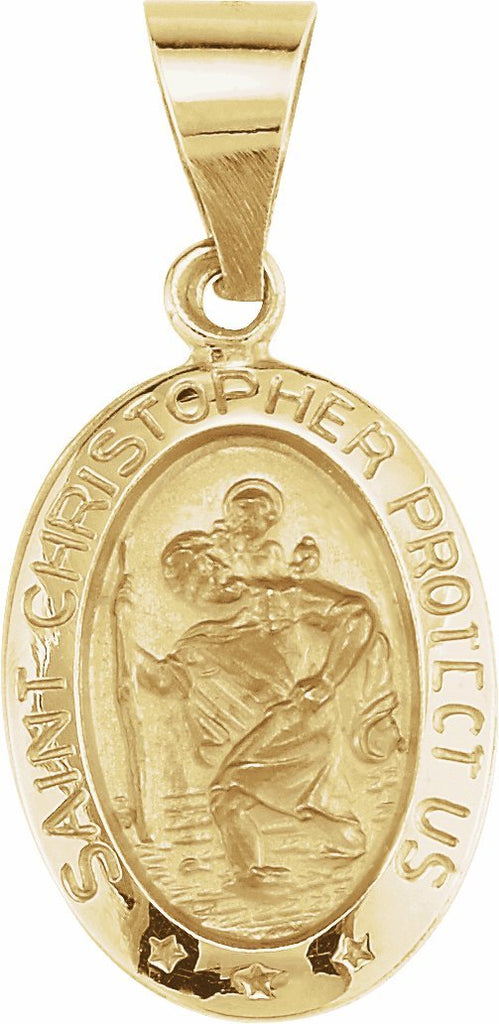 14k yellow 15x11 mm oval hollow st. christopher medal