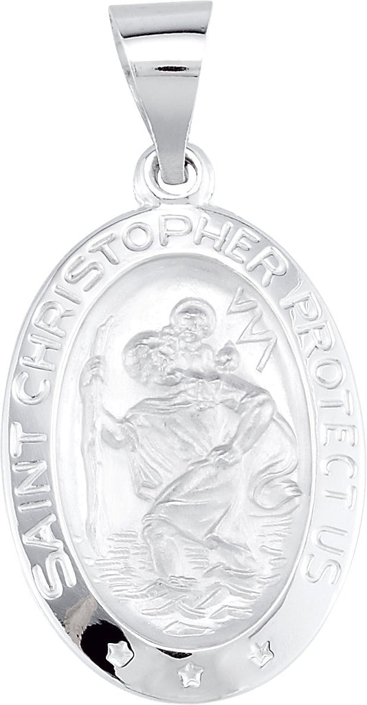 14k white 19x13.5 mm oval hollow st. christopher medal