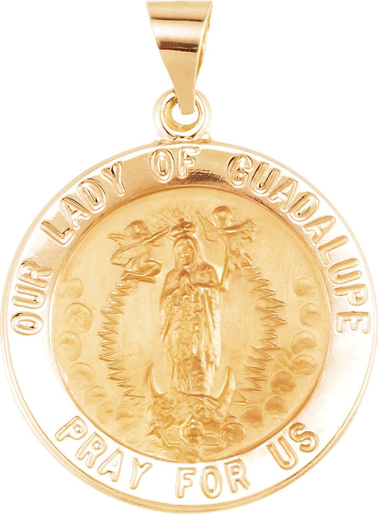 14k yellow 22 mm round hollow our lady of guadalupe medal