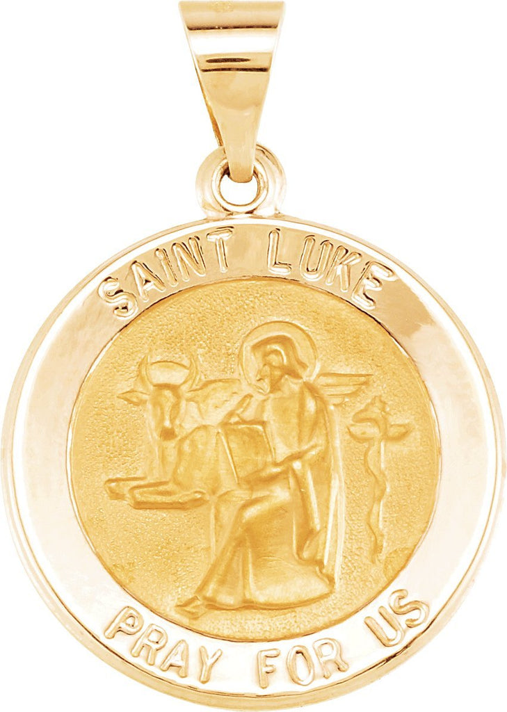 14k yellow 18 mm round hollow st. luke medal