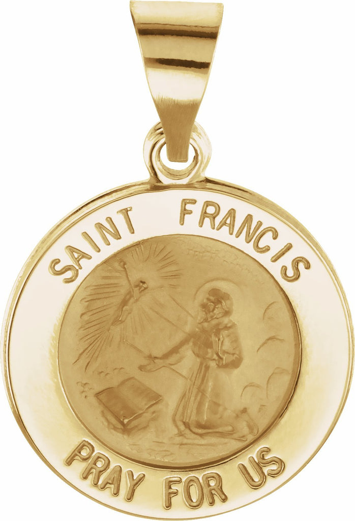 14k yellow 15 mm round hollow st. francis medal