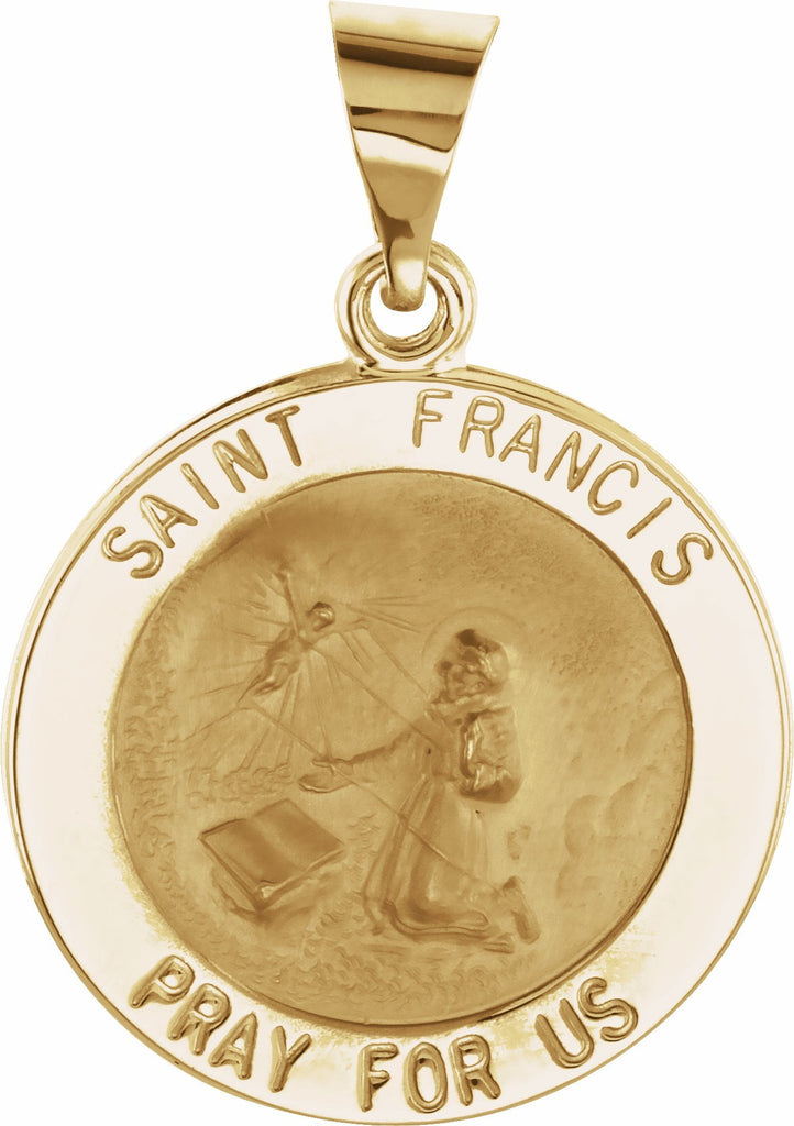 14k yellow 18 mm round hollow st. francis medal