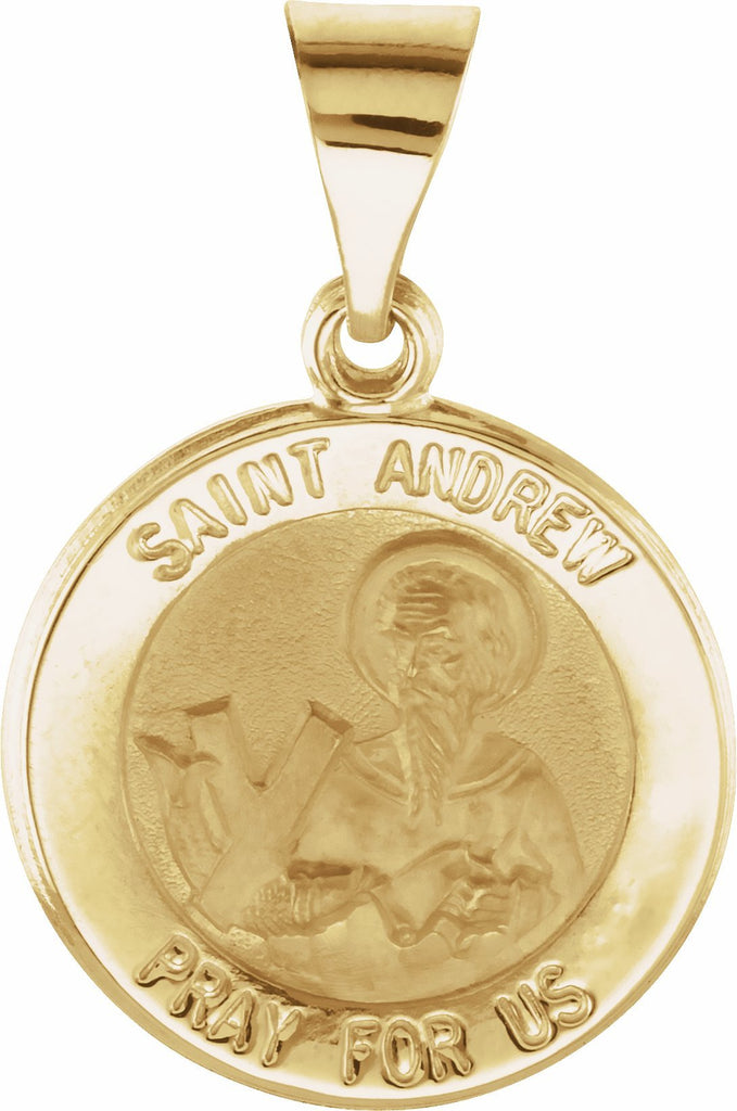 14k yellow 15 mm round hollow st. andrew medal