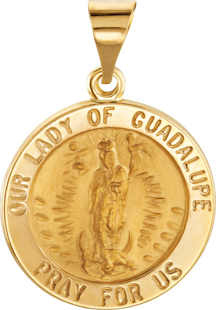 14k yellow 18 mm round hollow our lady of guadalupe medal