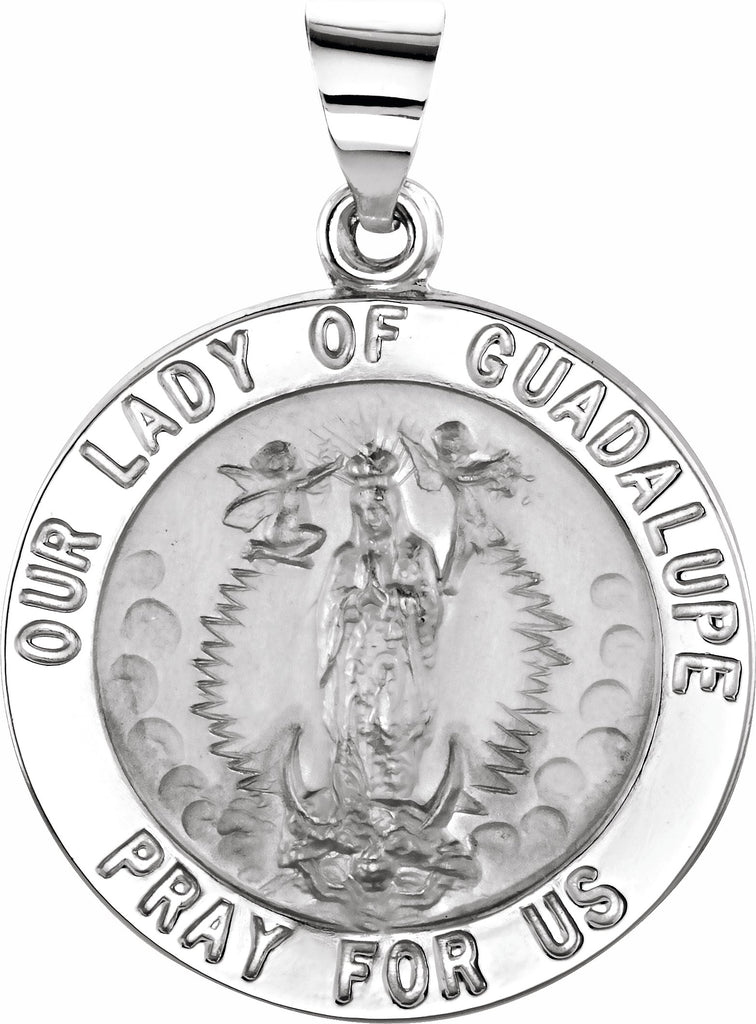 14k white 22 mm round hollow our lady of guadalupe medal