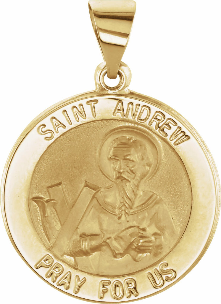 14k yellow 18 mm round hollow st. andrew medal