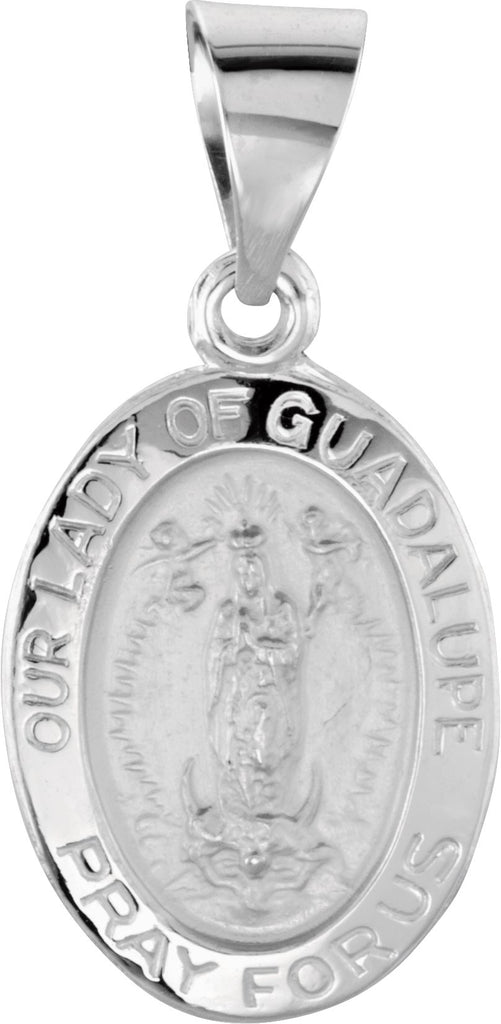 14k white 15x11 mm oval hollow our lady of guadalupe medal