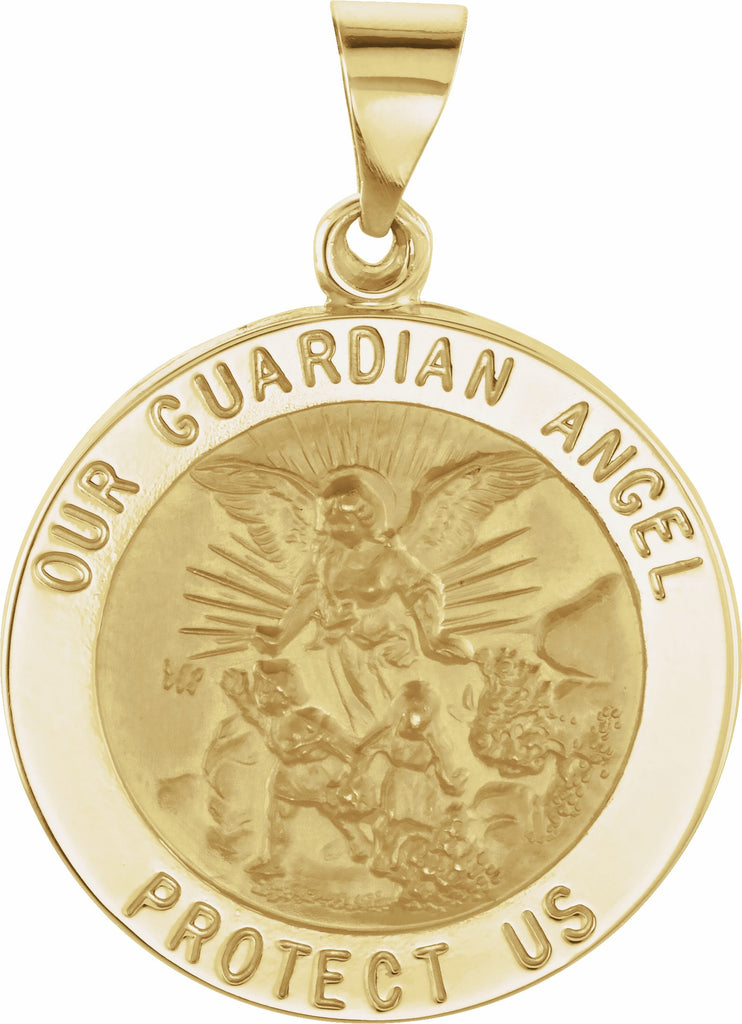 14k yellow 21.75 mm round hollow guardian angel medal