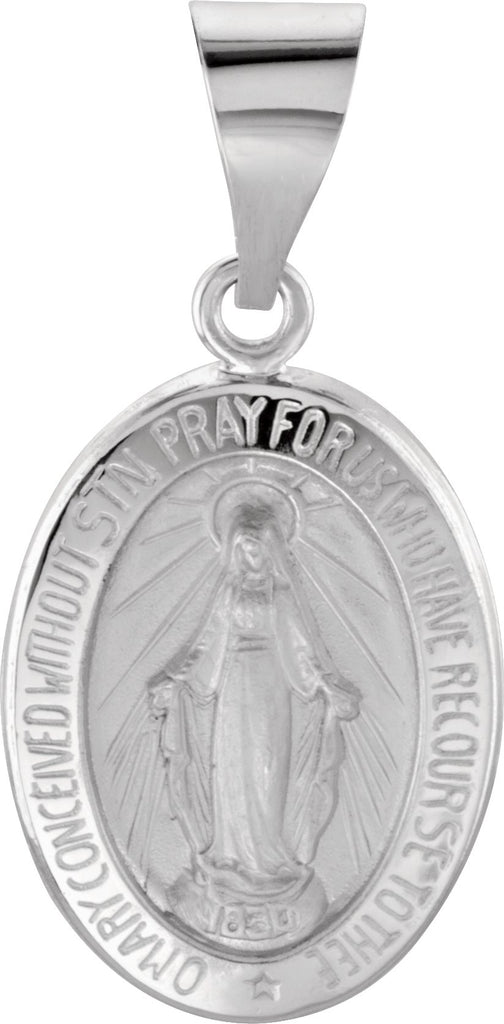 14k white 15x11.5 mm oval hollow miraculous medal