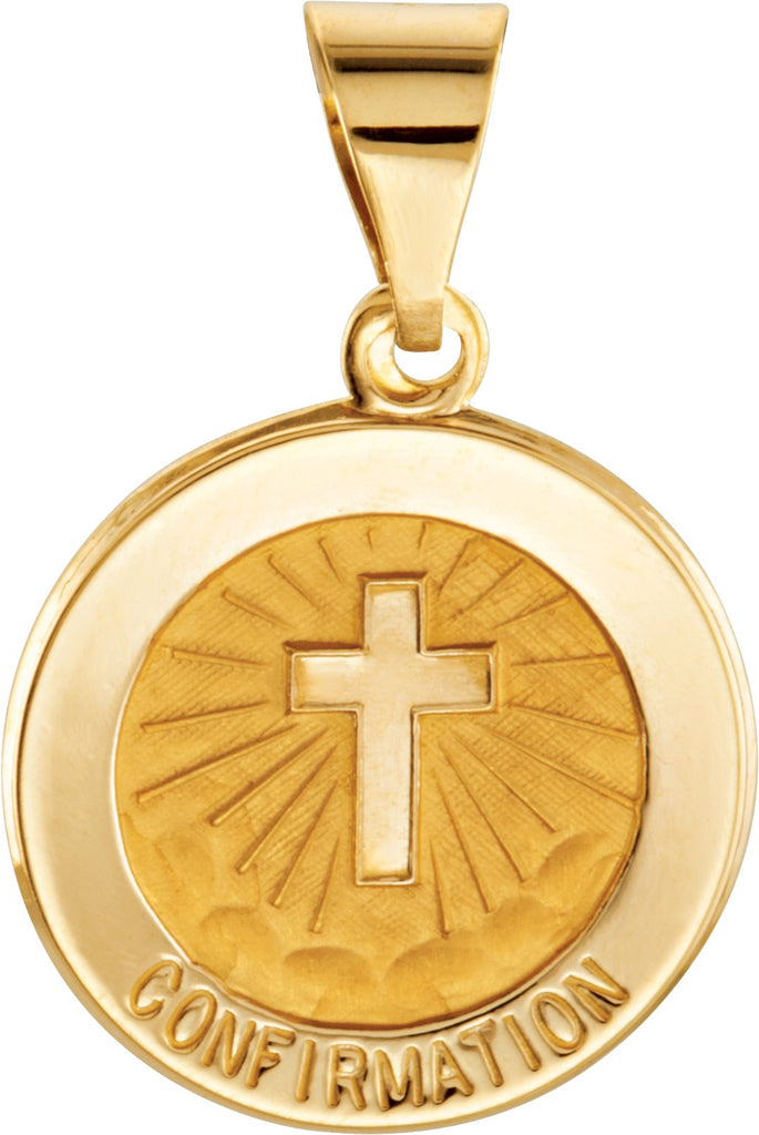 14k yellow 15 mm round hollow confirmation medal