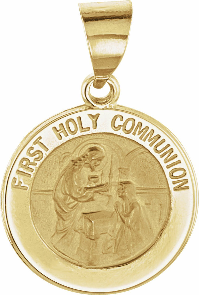 14k yellow 15 mm round hollow first communion medal